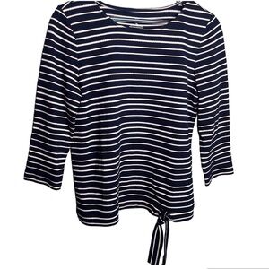 BNWOT Talbots Striped  3 Quarter Inch Sleeve Top W/ Tie Knot